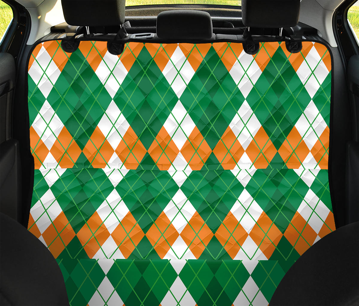 Green Orange And White Argyle Print Pet Car Back Seat Cover