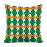 Green Orange And White Argyle Print Pillow Cover