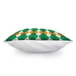 Green Orange And White Argyle Print Pillow Cover