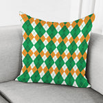 Green Orange And White Argyle Print Pillow Cover