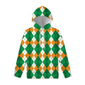 Green Orange And White Argyle Print Pullover Hoodie