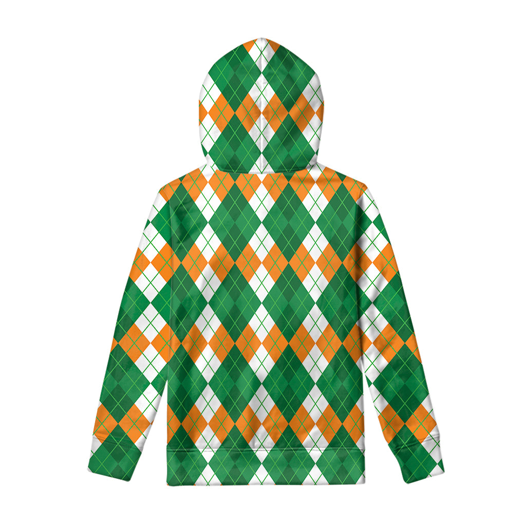 Green Orange And White Argyle Print Pullover Hoodie