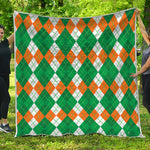 Green Orange And White Argyle Print Quilt