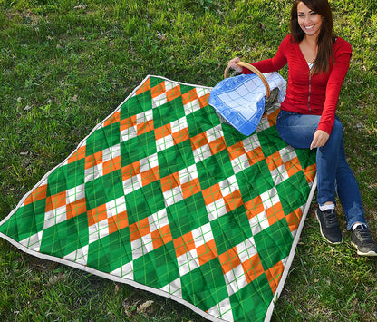 Green Orange And White Argyle Print Quilt