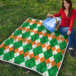 Green Orange And White Argyle Print Quilt