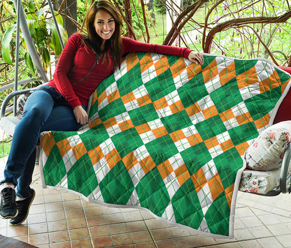Green Orange And White Argyle Print Quilt