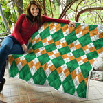 Green Orange And White Argyle Print Quilt