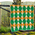 Green Orange And White Argyle Print Quilt