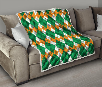 Green Orange And White Argyle Print Quilt