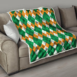 Green Orange And White Argyle Print Quilt