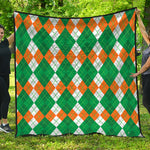 Green Orange And White Argyle Print Quilt