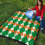 Green Orange And White Argyle Print Quilt