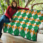 Green Orange And White Argyle Print Quilt