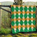 Green Orange And White Argyle Print Quilt