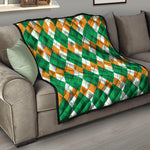 Green Orange And White Argyle Print Quilt