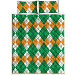 Green Orange And White Argyle Print Quilt Bed Set