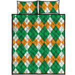 Green Orange And White Argyle Print Quilt Bed Set