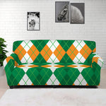 Green Orange And White Argyle Print Sofa Cover