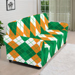 Green Orange And White Argyle Print Sofa Cover