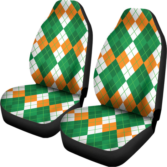 Green Orange And White Argyle Print Universal Fit Car Seat Covers