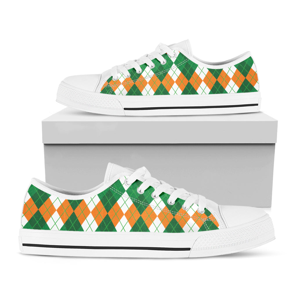 Green Orange And White Argyle Print White Low Top Shoes
