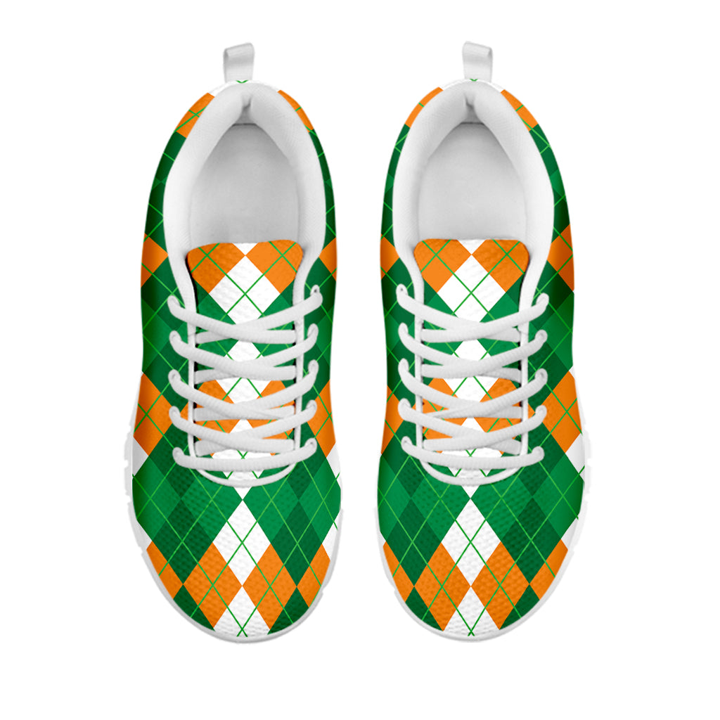 Green Orange And White Argyle Print White Sneakers