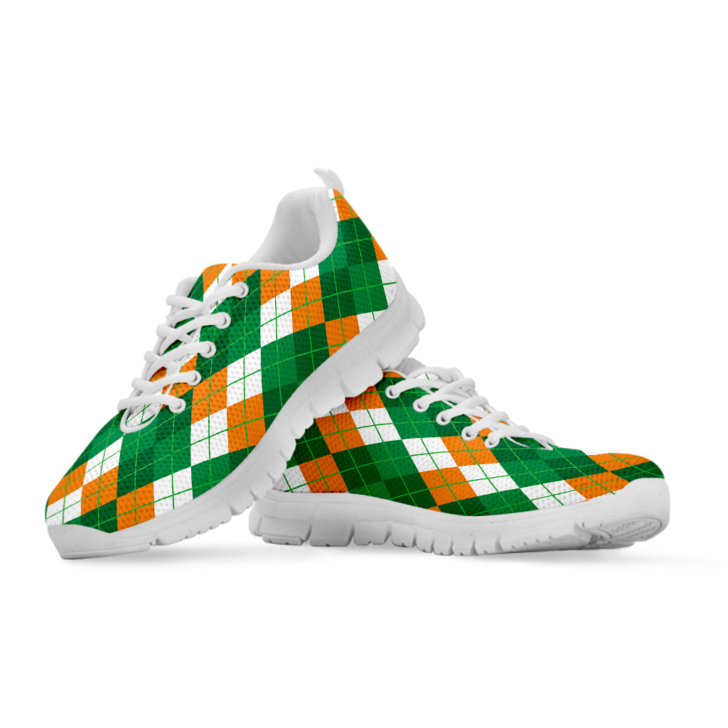 Green Orange And White Argyle Print White Sneakers