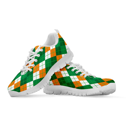 Green Orange And White Argyle Print White Sneakers
