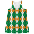Green Orange And White Argyle Print Women's Racerback Tank Top