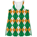 Green Orange And White Argyle Print Women's Racerback Tank Top