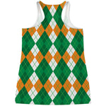 Green Orange And White Argyle Print Women's Racerback Tank Top