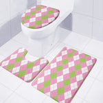 Green Pink And White Argyle Print 3 Piece Bath Mat Set