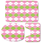 Green Pink And White Argyle Print 3 Piece Bath Mat Set
