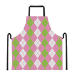 Green Pink And White Argyle Print Apron