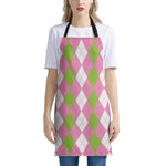Green Pink And White Argyle Print Apron