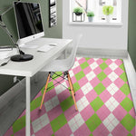 Green Pink And White Argyle Print Area Rug