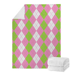 Green Pink And White Argyle Print Blanket