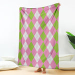 Green Pink And White Argyle Print Blanket