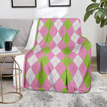 Green Pink And White Argyle Print Blanket