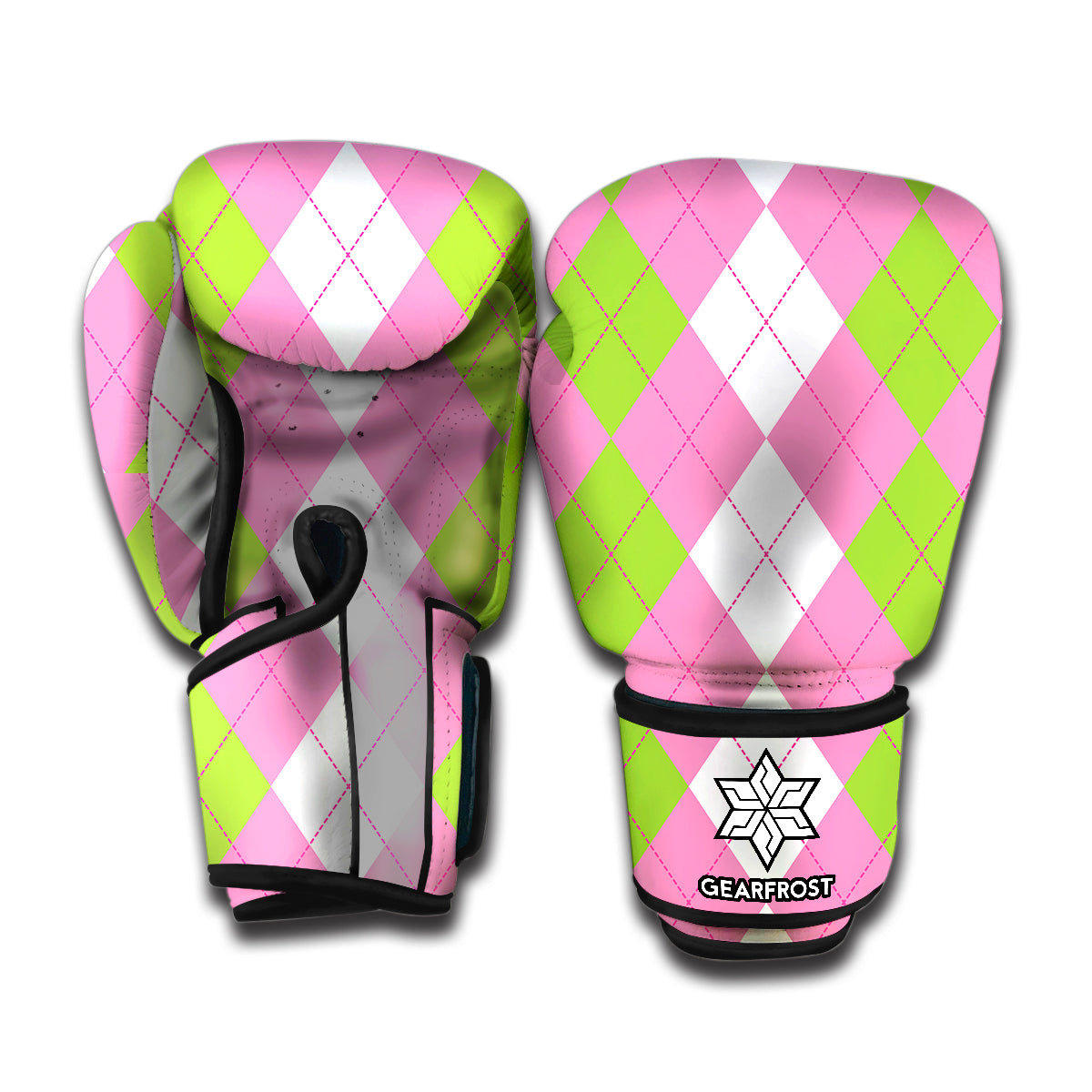 Green Pink And White Argyle Print Boxing Gloves