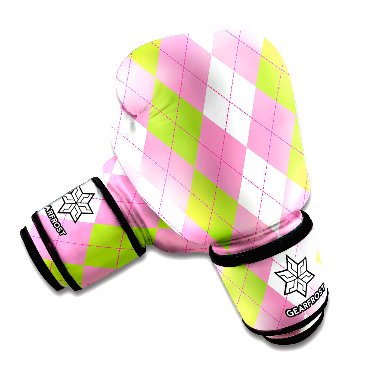 Green Pink And White Argyle Print Boxing Gloves