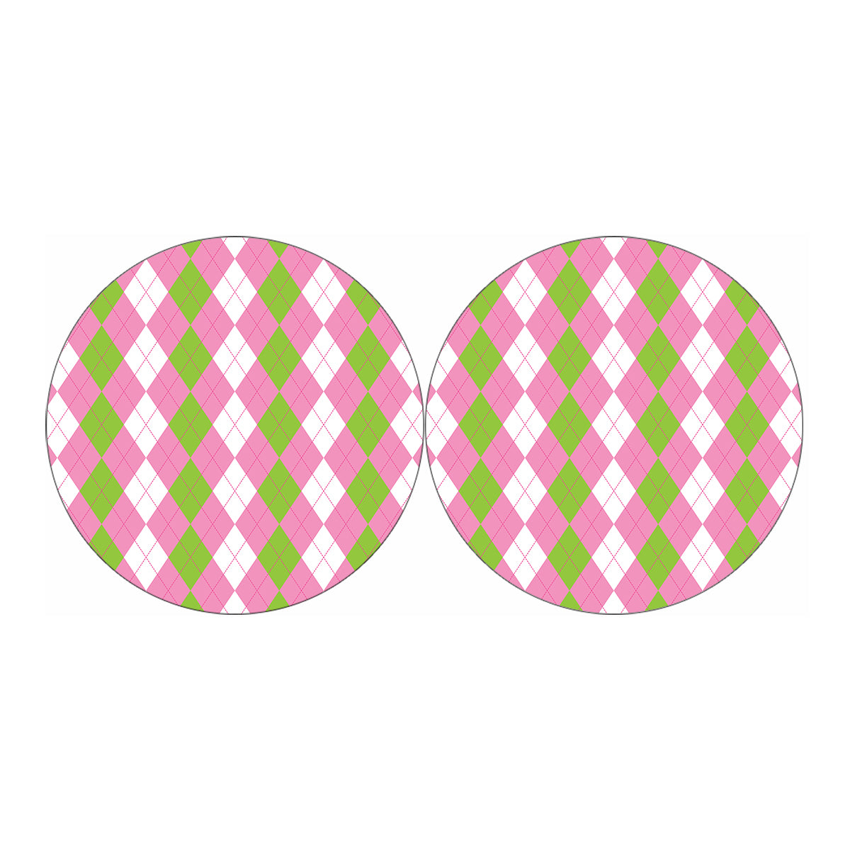 Green Pink And White Argyle Print Car Coasters
