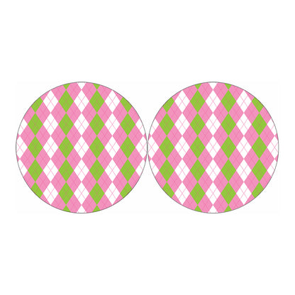 Green Pink And White Argyle Print Car Coasters