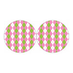 Green Pink And White Argyle Print Car Coasters