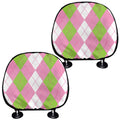 Green Pink And White Argyle Print Car Headrest Covers