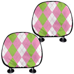 Green Pink And White Argyle Print Car Headrest Covers