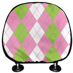 Green Pink And White Argyle Print Car Headrest Covers
