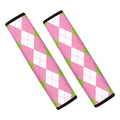 Green Pink And White Argyle Print Car Seat Belt Covers