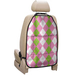 Green Pink And White Argyle Print Car Seat Organizers