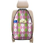 Green Pink And White Argyle Print Car Seat Organizers